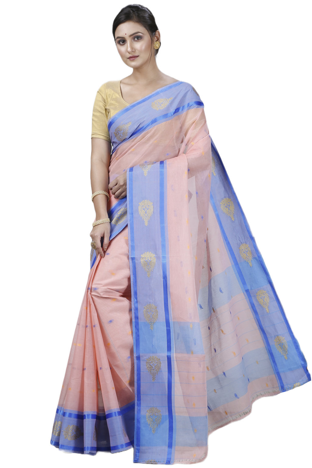 Peach Pure Cotton Upala Tant Saree (1162)